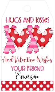 Valentines Day Hugs and Kisses Favor Tag: Valentines Day Hugs and Kisses Favor Tag