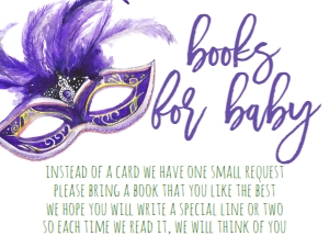 Mardi Gras Baby Shower Purple Mask Book Card: Mardi Gras Baby Shower Queen
