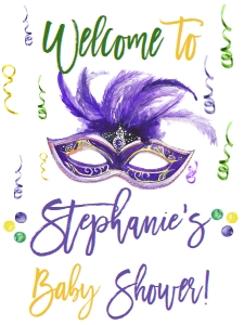 Mardi Gras Purple Mask Baby Shower Welcome Sign 18x24: Mardi Gras Baby Shower Queen