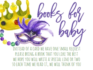 Mardi Gras Baby Shower Crown Mask Book Card: Mardi Gras Krewe Baby Shower