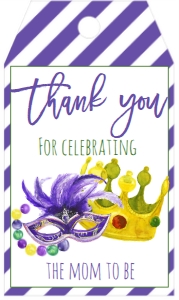Mardi Gras Baby Shower Crown Mask Favor Tag: Mardi Gras Krewe Baby Shower