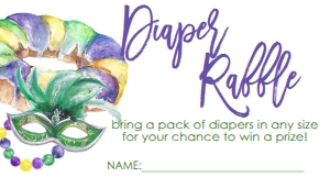 Mardi Gras Baby Shower King Cake Green Mask Diaper Raffle: Mardi Gras Baby Shower King Cake