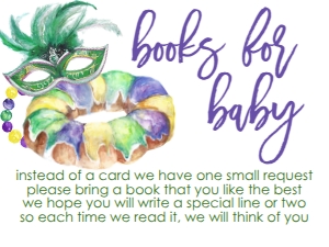 Mardi Gras Baby Shower King Cake Green Mask Book Card: Mardi Gras Baby Shower King Cake