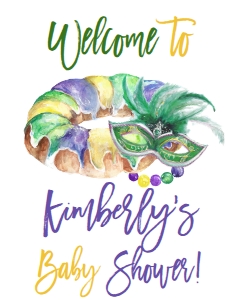 Mardi Gras King Cake Green Mask Baby Shower Welcome Sign: Mardi Gras Baby Shower King Cake