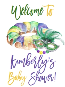 Mardi Gras King Cake Green Mask Baby Shower Welcome Sign 18x24: Mardi Gras Baby Shower King Cake