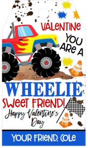 Valentine Wheelie Great Friend Truck Tag: Valentine Wheelie Great Friend Truck Favor Tag
