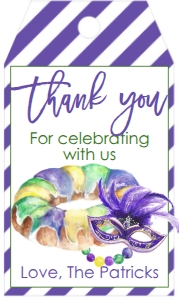 Mardi Gras King Cake Purple Mask Favor Tag: Mardi Gras Birthday Fat Twos-day