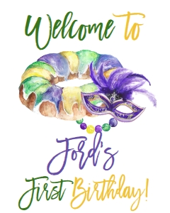 Mardi Gras Birthday King Cake Purple Mask Welcome Sign: Mardi Gras Birthday Fat Twos-day