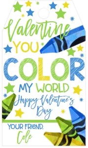 Valentine You Color My World Crayon Boy Favor Tag: Valentine You Color My World Crayon Boy Favor Tag