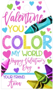 Valentine You Color My World Crayon Girl Favor Tag: Valentine You Color My World Crayon Girl Favor Tag