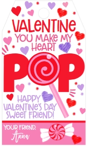 Valentine Heart Pop Sucker Favor Tag: Valentine Heart Pop Sucker Favor Tag