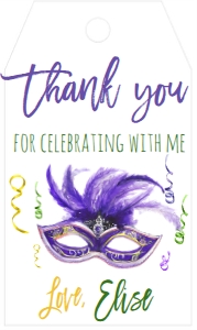Mardi Gras Birthday Purple Mask Favor Tag: Mardi Gras Birthday Mask 30