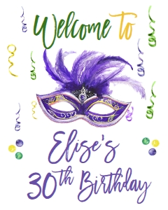 Mardi Gras Purple Mask Birthday Welcome Sign: Mardi Gras Birthday Mask 30