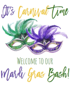 Mardi Gras Carnival Time Mask Welcome Sign: Mardi Gras Carnival time Green mask