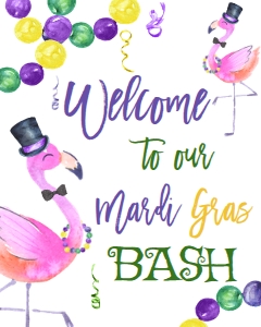 Mardi Gras Flamingle Welcome Sign: Mardi Gras Flamingo 5x7