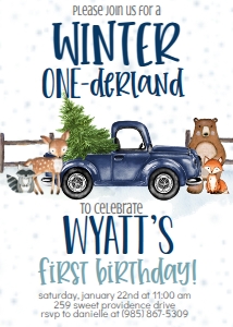 Christmas Winter Onederland Navy Woodland Invitation: Christmas Winter Onederland Navy Woodland Invitation