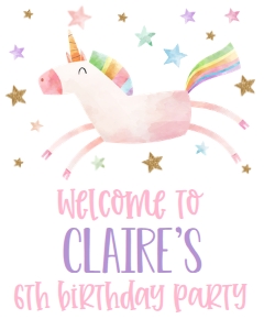 Birthday Flying Unicorn Pink Welcome Sign: Birthday Flying Unicorn Pink