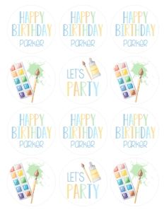 Birthday Art Party Primary Pastel Cupcake Toppers: Birthday Art Party Primary Pastel