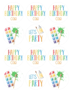 Birthday Art Party Primary Cupcake Toppers: Birthday Art Party Primary