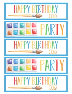 Birthday Art Party Primary Water Bottle/Wrap: Birthday Art Party Primary