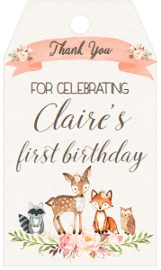 Birthday Woodland Pink floral Favor Tag: Birthday Woodland Pink floral