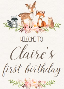 Birthday Woodland Pink Floral Welcome Sign 8x10: Birthday Woodland Pink floral