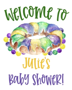 Mardi Gras Baby Shower New Krewe Welcome Sign: Mardi Gras King Cake Baby Shower New Krewe