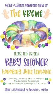 Mardi Gras Baby Shower New Krewe Text Invite: Mardi Gras King Cake Baby Shower New Krewe