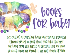 Mardi Gras Baby Shower New Krewe Book Card: Mardi Gras King Cake Baby Shower New Krewe