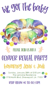 Mardi Gras King Cake Reveal We Got The Baby Text Invite: Mardi Gras King Cake Reveal  We Got the Baby