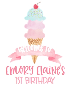 Birthday Ice Cream Cone White BPP Welcome Sign 8x10: Birthday Ice Cream Cone White BPP
