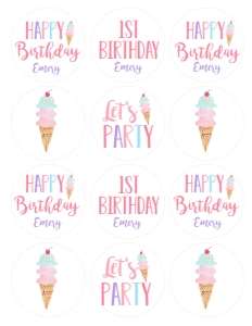 Birthday Ice Cream Cone White BPP Cupcake Toppers: Birthday Ice Cream Cone White BPP