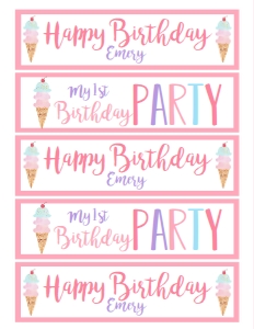 Birthday Ice Cream Cone White BPP Water Bottle/Wrap: Birthday Ice Cream Cone White BPP