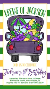 Birthday Mardi Gras Truck Text Invite: Birthday Mardi Gras Truck 5x7