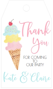 Birthday Ice Cream Blue Double Party Favor Tag: Birthday Ice Cream Blue Double Party 7x5