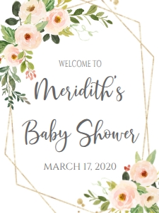 Baby Shower Peach Pink Gold Frame Welcome Sign: Baby Shower Peach Pink Gold Frame Invite