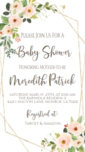 Baby Shower Peach Pink Gold Frame Text Invite: Baby Shower Peach Pink Gold Frame Invite
