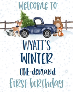 Christmas Winter Onederland Navy Woodland Welcome Sign 8x10: Christmas Winter Onederland Navy Woodland Invitation