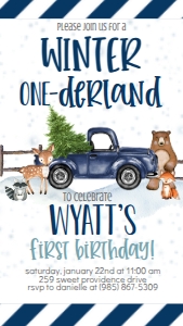 Christmas Winter Onederland Navy Woodland Phone: Christmas Winter Onederland Navy Woodland Invitation