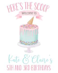 Birthday Ice Cream Cake Double Party Welcome Sign 8x10: Birthday Ice Cream Cake Double Party 7x5