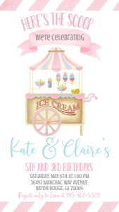 Birthday Ice Cream Cart Double Party Text Invite: Birthday Ice Cream Cart Double Party