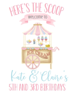 Birthday Ice Cream Cart Double Party Welcome Sign 8x10: Birthday Ice Cream Cart Double Party