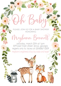 Baby Shower Pink Frame Woodland Invitation design preview