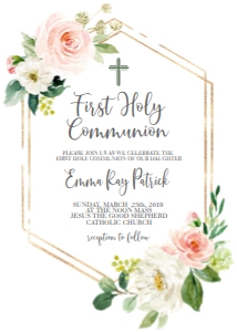 Communion Pink Floral Geo Frame: Communion Pink Floral Geo Frame