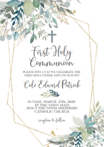 Communion Gold Frame Foliage Invitation: Communion Gold Frame Foliage Invitation