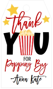Birthday Movie Night Red White Favor Tag: School PTO Family Movie Night