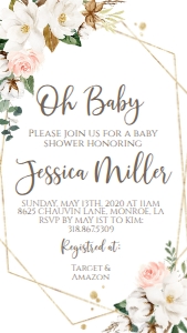 Baby Shower Cotton Gold Frame Text Invite: Baby Shower Cotton Gold Frame Invite