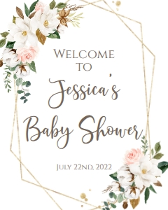 Baby Shower Cotton Gold Frame Welcome Sign: Baby Shower Cotton Gold Frame Invite