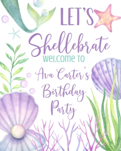 Birthday Mermaid Shellebrate Invite Welcome Sign 8x10: Birthday Mermaid Shellebrate Invite