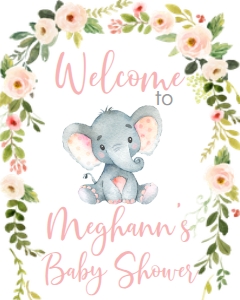 Baby Shower Pink Frame Elephant Welcome Sign: Baby Shower Pink Frame Elephant Invitation